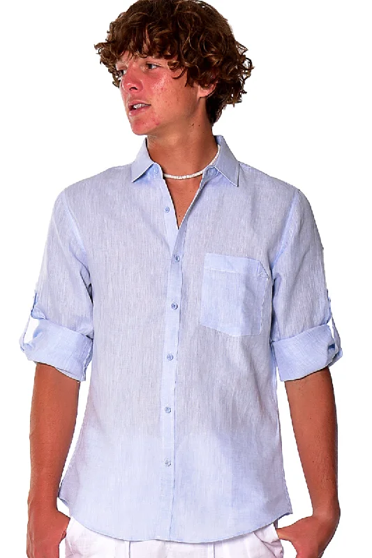 Winter women's topsBohio Mens Classic Soft Linen Long Sleeve Roll- up Shirt - In (8) Colors - MLS1358
