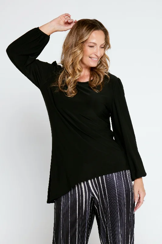 Animal print women's topsJolie Asymmetric Tunic - Black