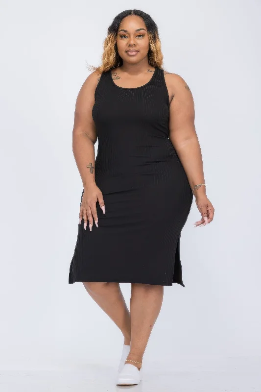 Mini dresses for womenPlus Size Ribbed Side Slit Tank Midi Dress