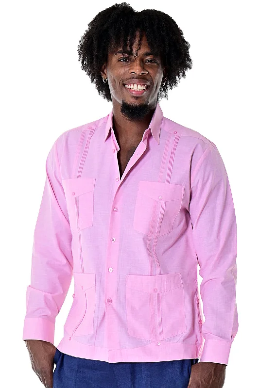 Layering women's topsBohio Mens Cuban Guayabera Shirt L/S w/Traditional 4 Pocket in (6) Colors MTCG1742