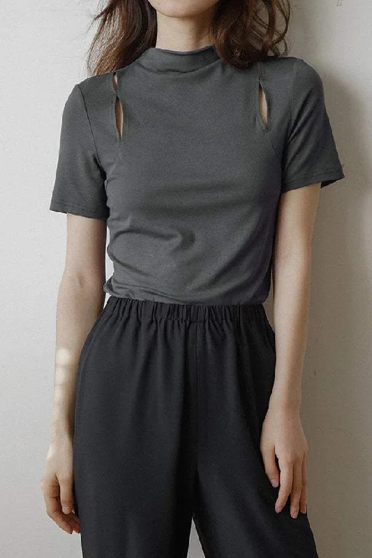 Ruffled women's topsOff Neck Cut-Out Short Sleeve T-Shirt - 2 Colors Available