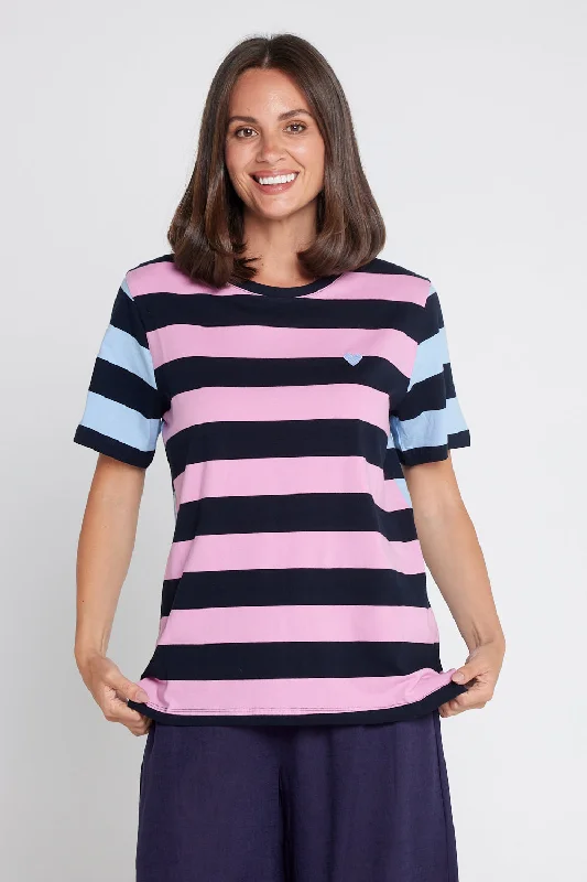 Bohemian women's topsEden Stripe S/S Tee - Blue/Navy/Pink