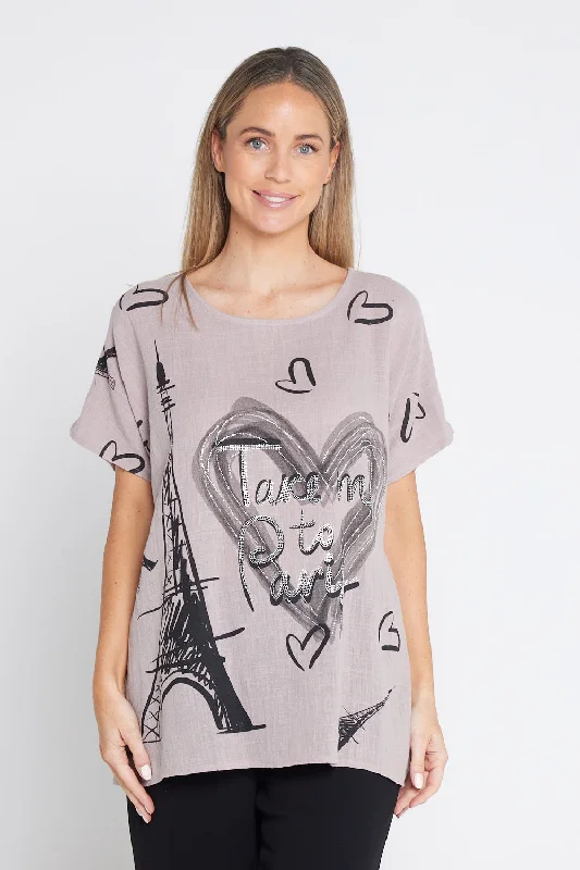 Scoop neck women's topsTake Me To Paris Top - Mushroom