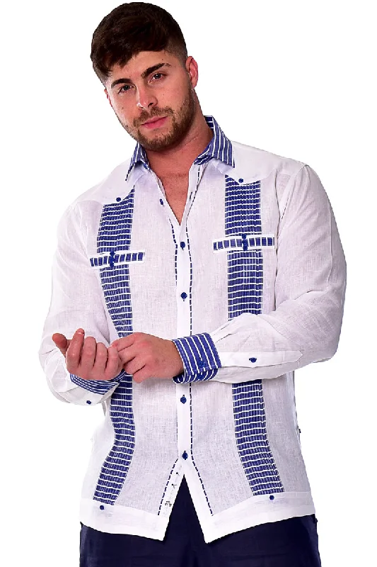 Travel women's topsBohio Men's 100% Linen Guayabera Inspired Long Sleeve Fancy Shirt w/Striped Pin-Tucked Panels in (3) Colors MLFG2029