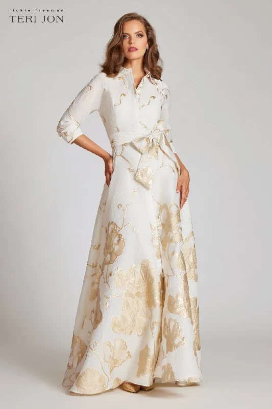 Travel women's topsJacquard Border Pattern Shirt Gown