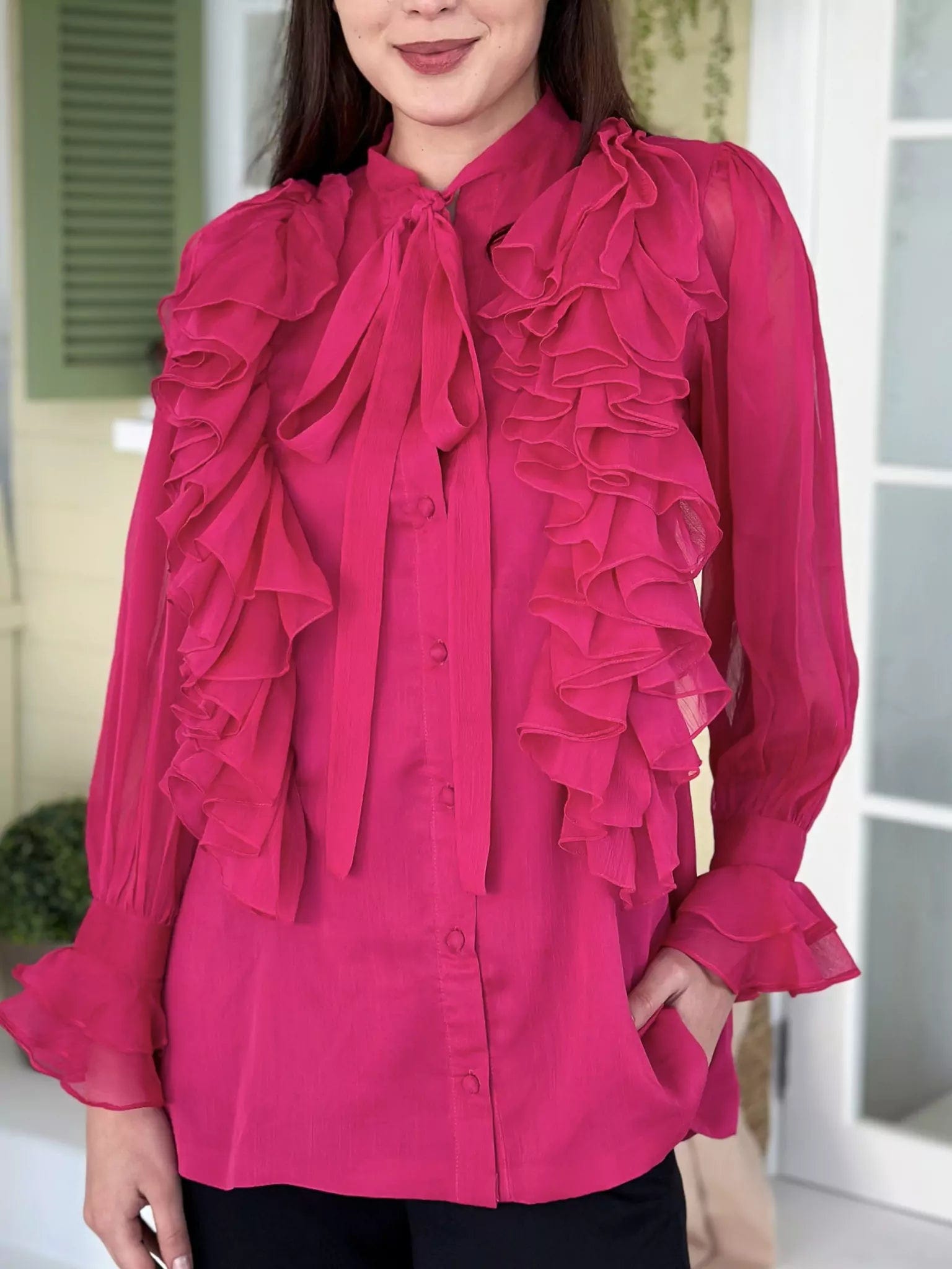 Sequined women's topsRuffle Truffle Pink Shirt
