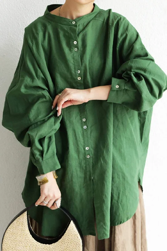 Off-the-shoulder women's topsStand Collar Drop Shoulder Linen Tunic - 6 Colors Available