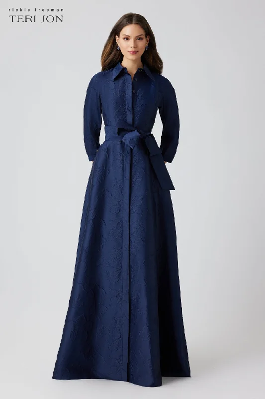 Elegant women's topsFloral Embossed Shirt Waist Jacquard Gown
