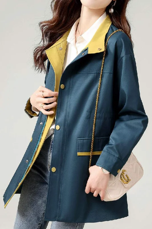 Short-sleeved dresses for womenColor-blocking mid-length windbreaker