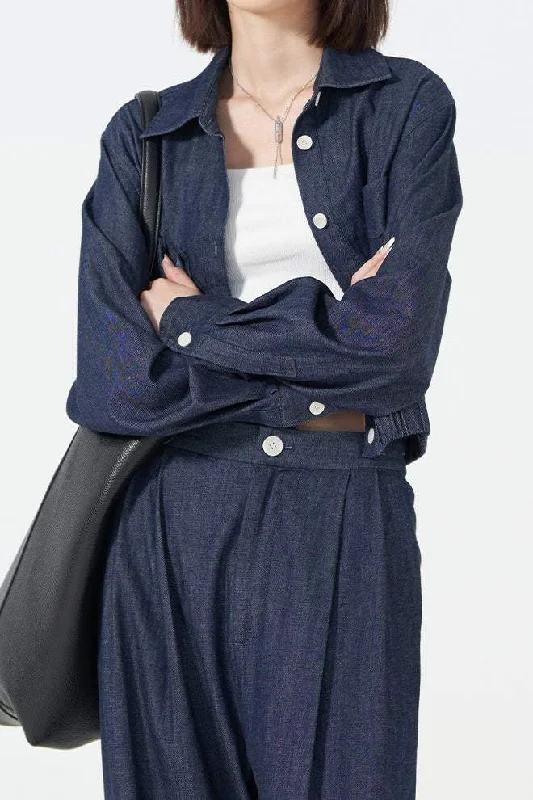 Off-the-shoulder women's topsCasual Long Sleeve Denim Shirt