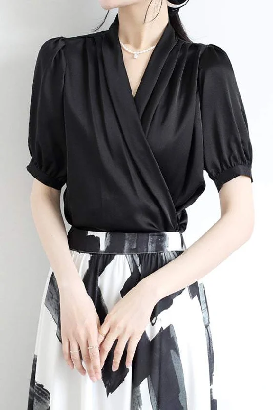 Turtleneck women's topsSurplice Neck Tuck-In Elegant Blouse - 4 Colors Available