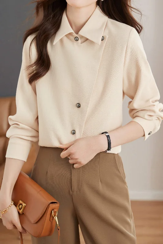 Halter neck women's topsStand Collar Diagonal Button Casual Blouse