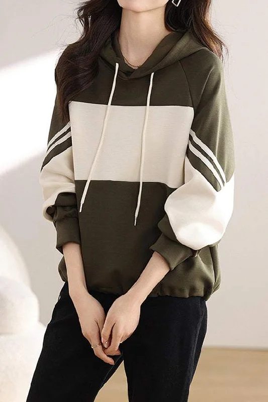 Local artisan women's topsフード付バイカラードローストリングパーカー