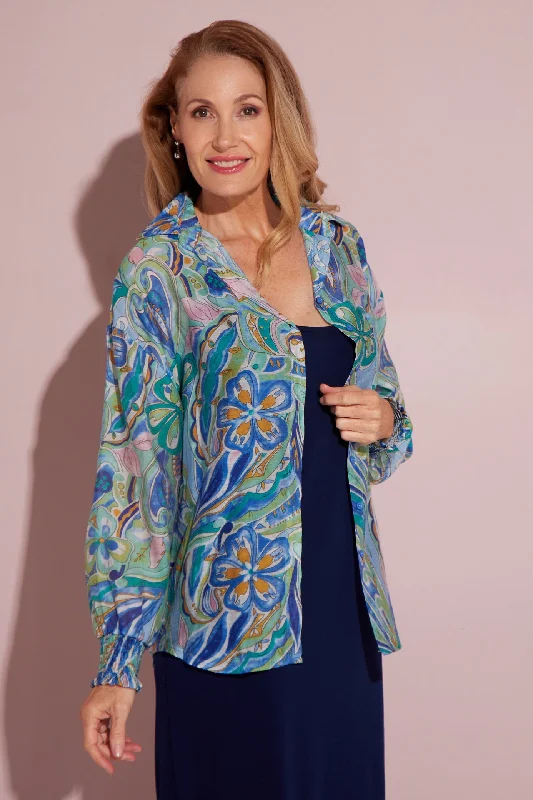 Coral women's topsSerenity Blouse - Lavender Aqua Paisley