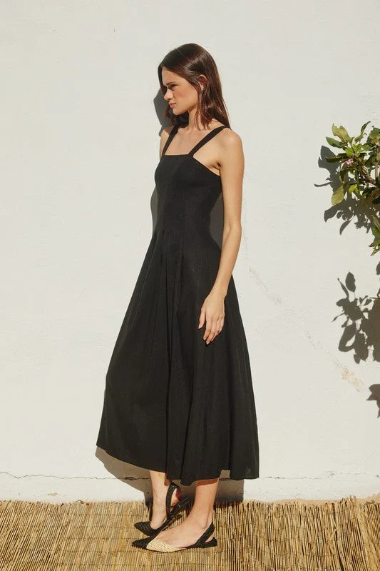 A-line dresses for womenChristine Sleeveless Linen Midi Dress Black
