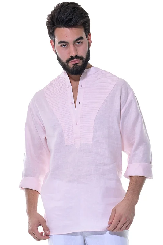 Lightweight women's topsBohio Men's 100% Linen Henley Long Sleeve Shirt w/Pin Tuck Placket-MLS1279