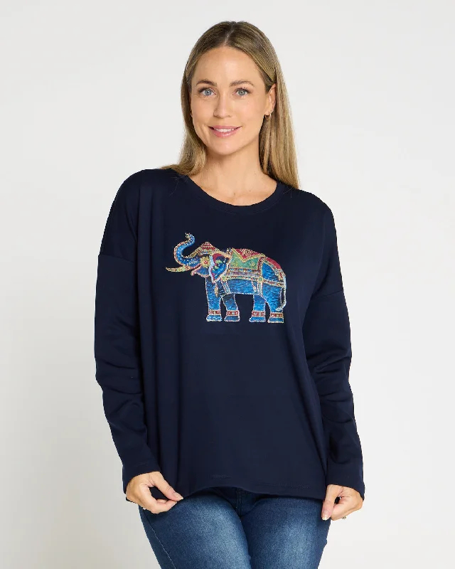 Layering women's topsAnika Long Sleeve Fleece Tee - Navy Elephant
