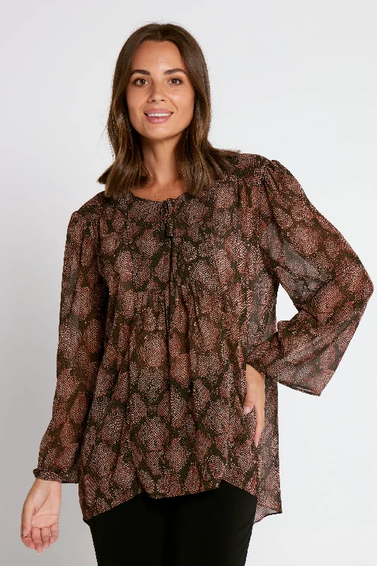 Oversized women's topsTamblyn Chiffon Shirt - Mocha Snake