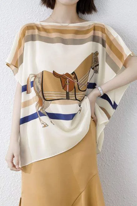 Pullover women's topsPoncho Style Side Slit Animal Print T-Shirt - 2 Colors Available