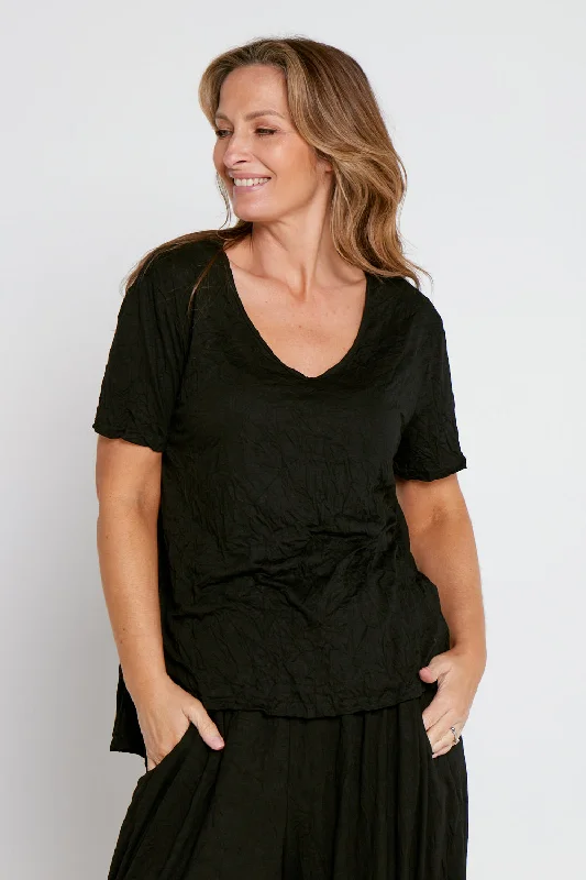 Pastel women's topsShayla Crinkle Cotton Tee - Black
