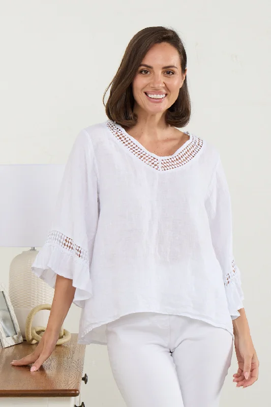 Asymmetric women's topsSelena Linen Top - White