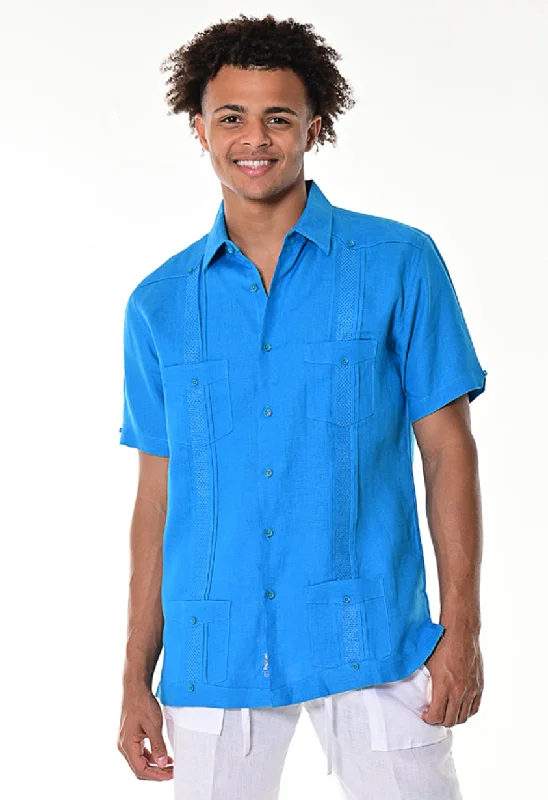 Wrap women's topsMen's Guayabera 100% Linen Embroidered Panel Fancy Cuban Chacabana Shirt  | BOHIO MLG1272
