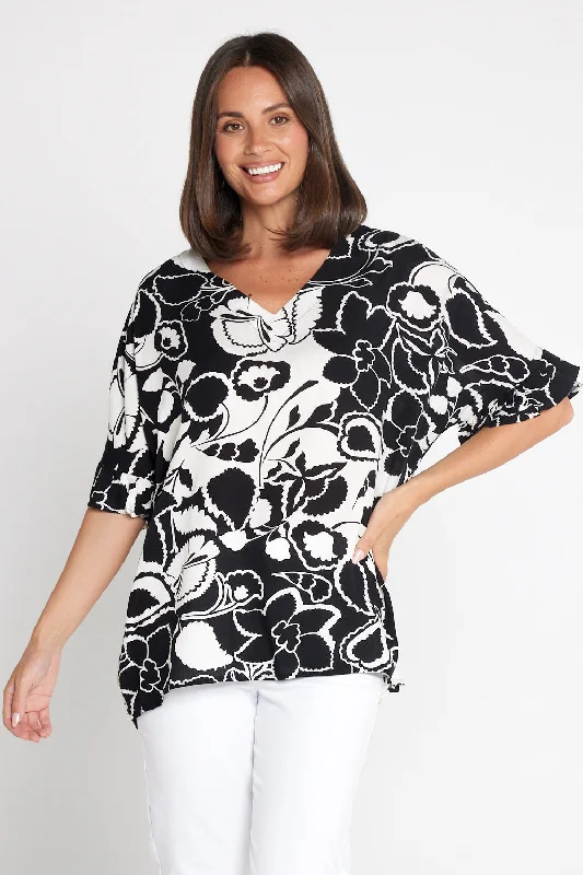 Travel women's topsFarren Top - Black/Ivory Botanical