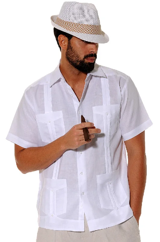 Machine-washable women's topsBohio 100% Linen Traditional Guayabera Shirt for Men's 4 Pocket S/S in (8) Colors -LS499