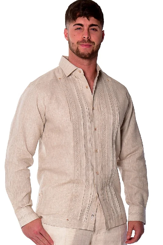 High-street women's topsBohio Mens 100% Linen Fancy Guayabera Style Shirt for Men - Embroidered and Pin-Tucked in (3) Colors MLFG2026