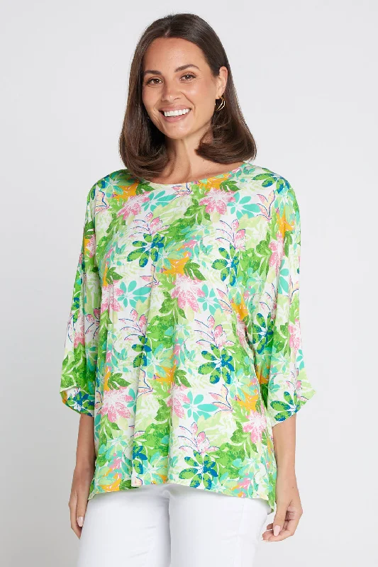 Workwear women's topsSummer Ease Top - Green Tree Floral