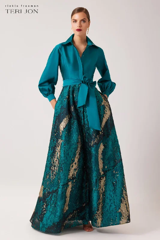 Running women's topsTaffeta and Metallic Jacquard Shirt Waist Gown