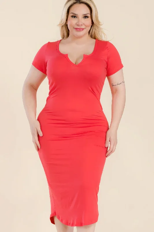 Sweetheart neckline dresses for womenPlus Size Split Neck Bodycon Midi Dress