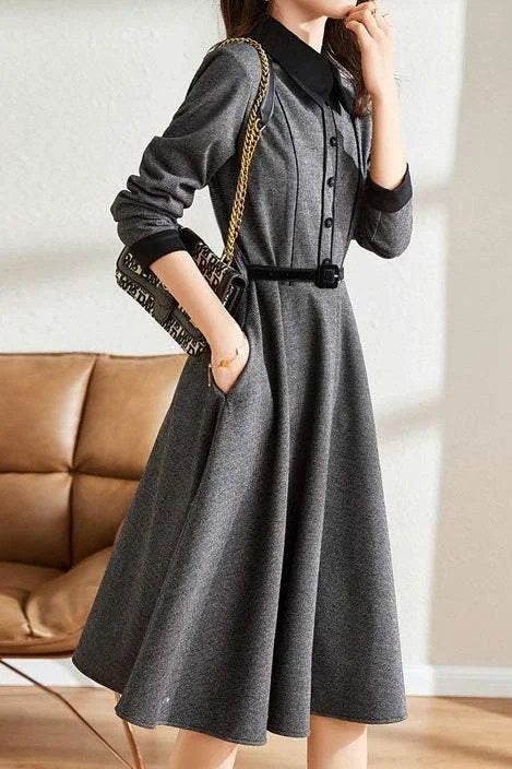 Loose-fitting dresses for womenRetro Color Block Midi Dress