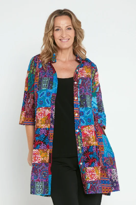 Scoop neck women's topsGranger Shirt - Blue Patchwork