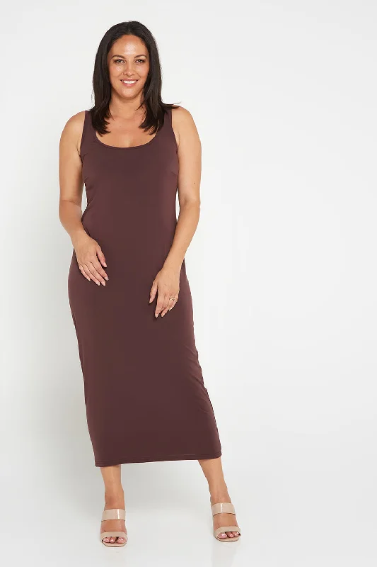 Solid color dresses for womenAmy Midi Stretch Slip - Choc