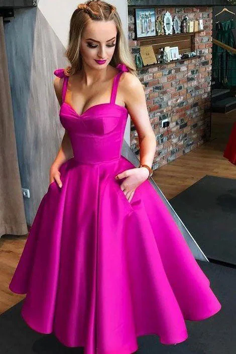 Short and sweet dresses for womenStraps Sweetheart Midi Homecoming Dresses With Pockets Short Formal Evening Gown OK1435
