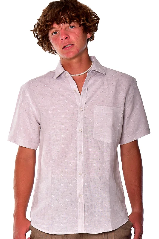 Statement women's topsBohio Mens 100% Linen Jacquard Shirt Button Down ( 1 ) Pocket in (2) Colors (S ~ 3XL) MLS2039