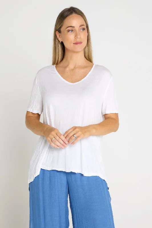 Peter Pan collar women's topsShayla Crinkle Cotton Tee - White