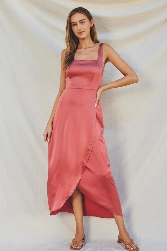 Embroidered dresses for womenSara Satin Midi Dress