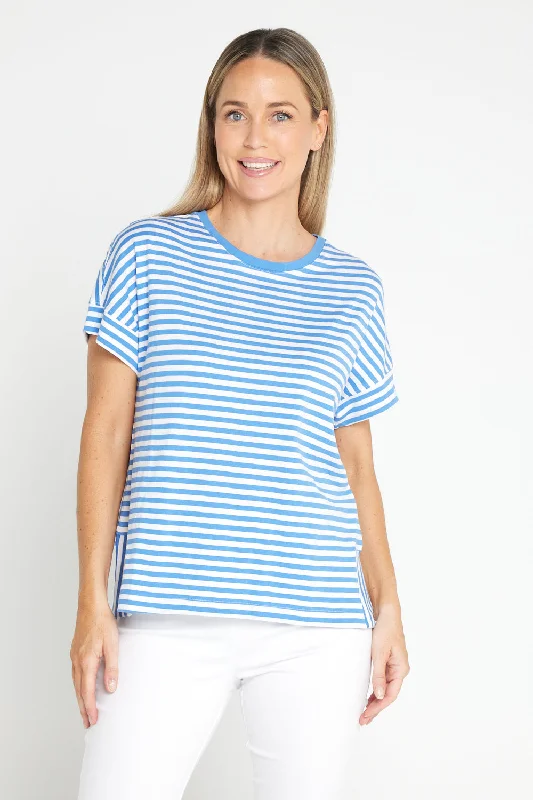 Sequined women's topsYara Stripe Tee - Blue/White Stripe