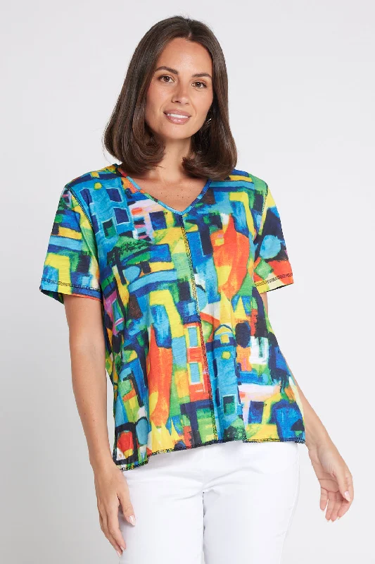 Leather-look women's topsCity Scape Tee - Multi