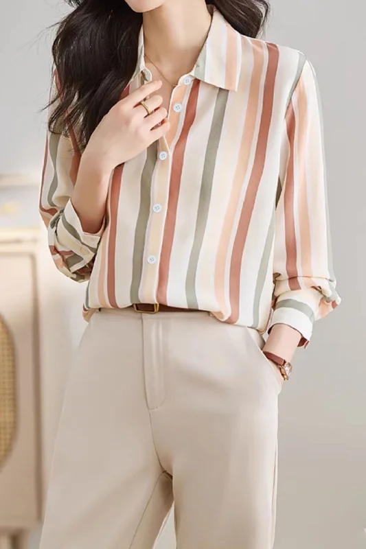 Button-down women's topsColorful Striped Long Sleeve Shirt