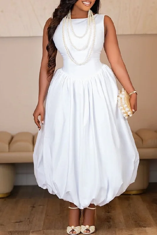 Spring dresses for blossoming stylesSolid Color Sleeveless Stunning Bubble Midi Dress