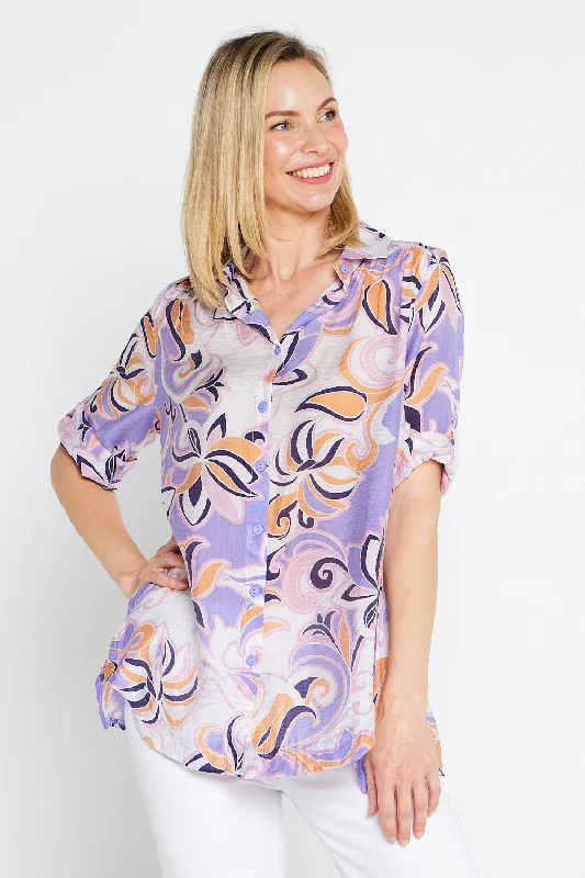 Turtleneck women's topsLinderman Cotton Shirt - Sunset Symphony