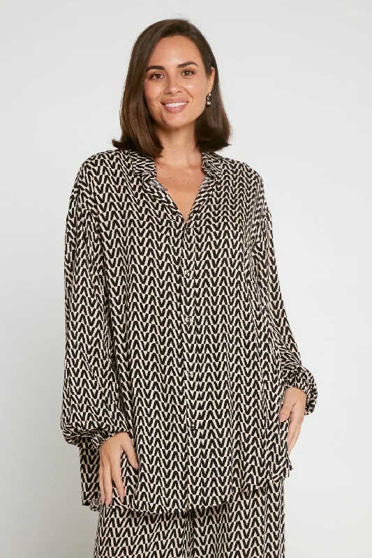Cropped women's topsRihanna Shirt - Black/Beige Chevron
