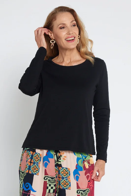 Spaghetti strap women's topsLifestyle Basic Long Sleeve Cotton Tee - Black