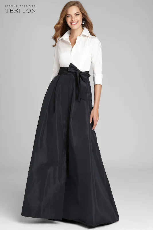 Luxury women's tops3/4 Sleeve Taffeta Shirt Waist Color Block Gown