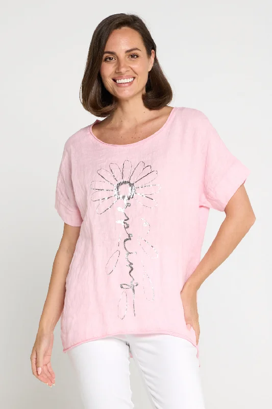 Shawl collar women's topsMyra Linen & Cotton Top - Pink