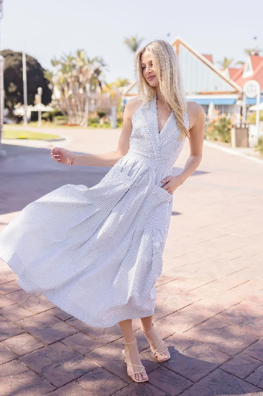 Dancewear dresses for performancesMadison Sleeveless Halter Gingham Print Midi Dress Sage