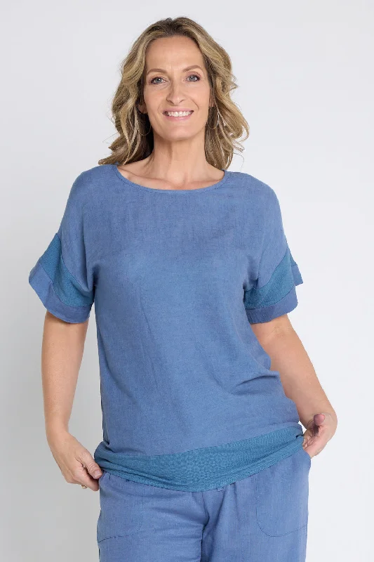 Petite women's topsZahns Linen Top - Denim